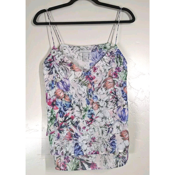 H&M Floral Print Tank Layered Top Womens size 4 V Neck Spaghetti Strap Camisole - Picture 1 of 10